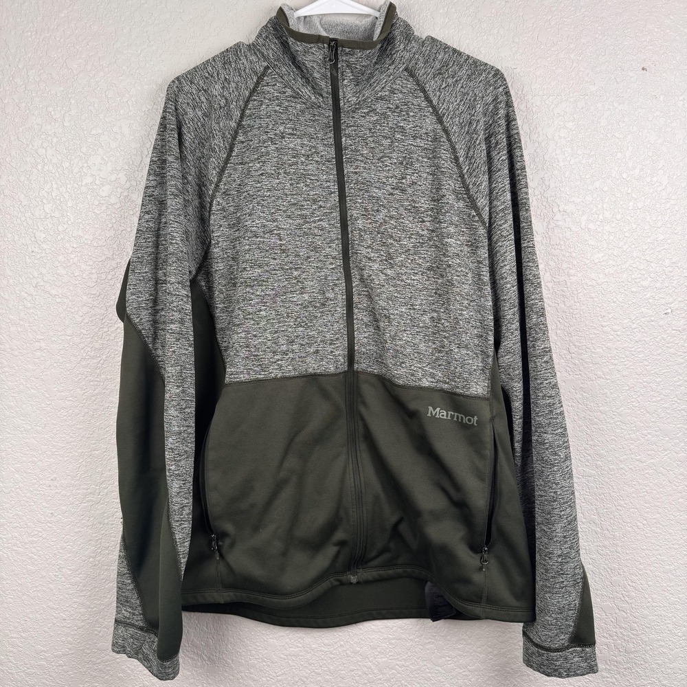 Marmot Jacket Mens XL Gray Green Full Zip Fleece Mock Neck CC-88B Raglan Warm